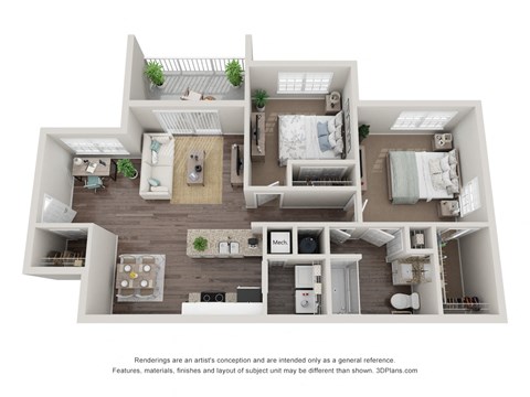 Floor plan for 2 beds, 1 bath, 976 sqft